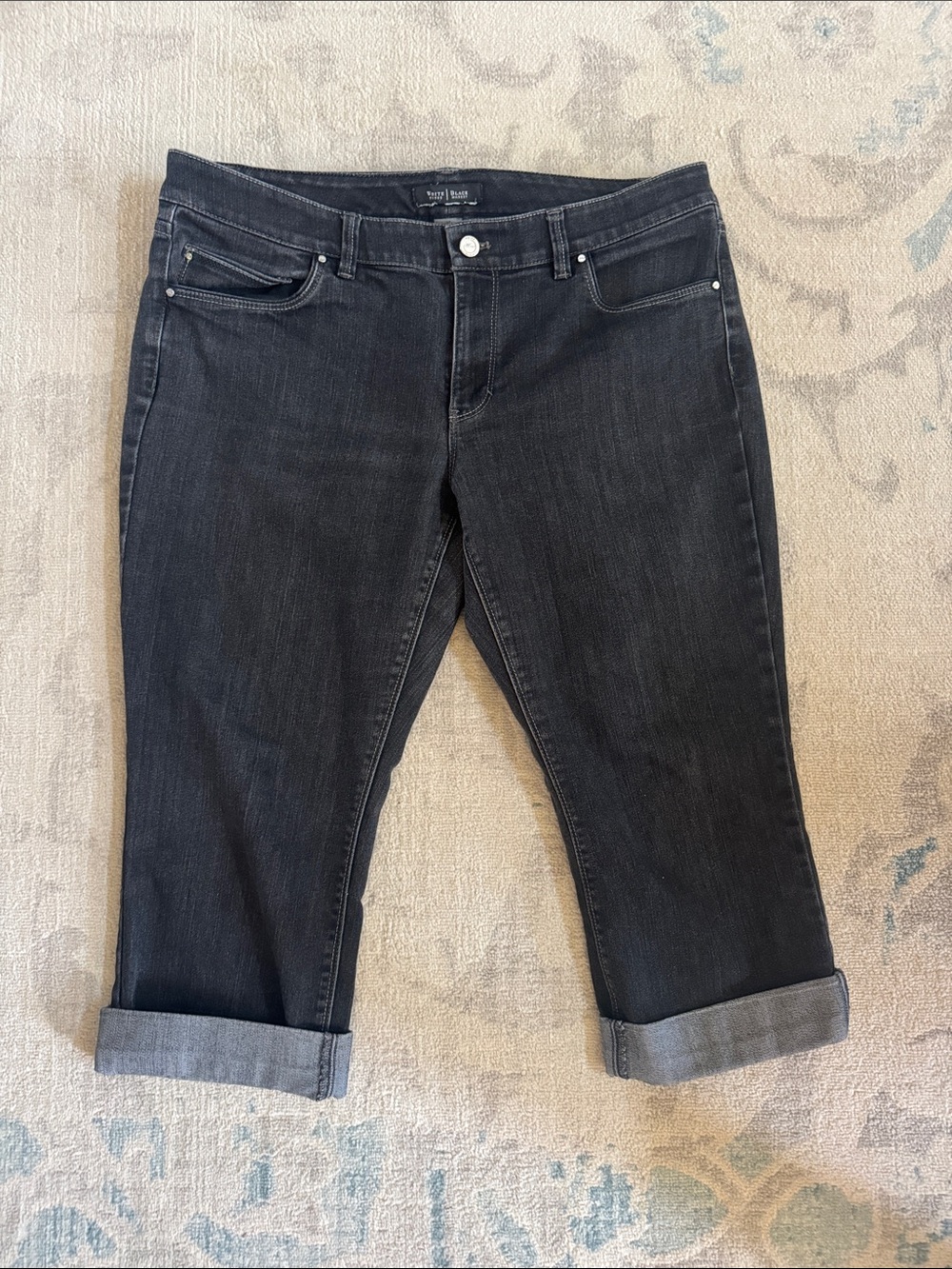 White House Black Market Black Cropped Jeans with Cuffed Hem